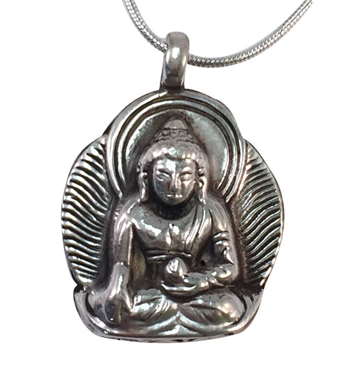 925 Sterling Silver Buddhism Buddhist Meditation Zen Buddha Pendant  Necklace, 1.37
